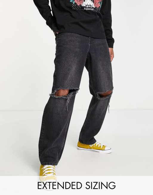 ASOS DESIGN baggy jeans in black with busted knees ASOS