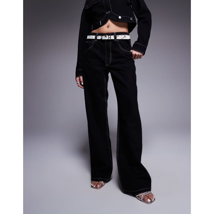 ASOS DESIGN baggy jeans in black with contrast stitch - part