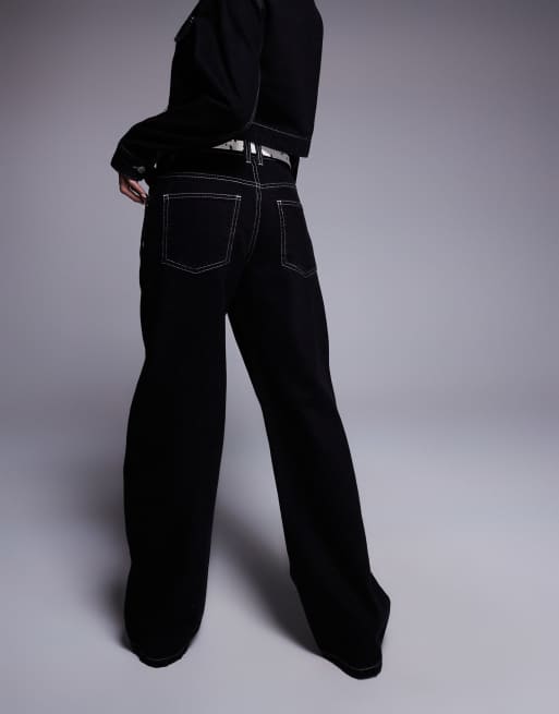 ASOS DESIGN baggy jeans in black with contrast stitch - part of a set, 2 of 5