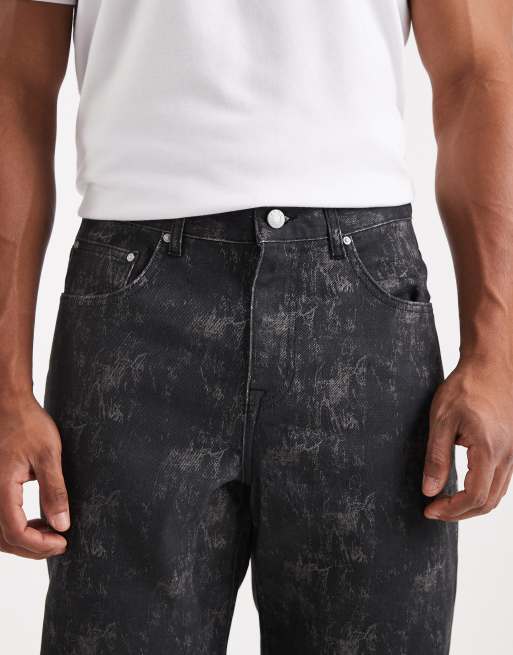 ASOS DESIGN baggy jeans in black with print, 4 of 5