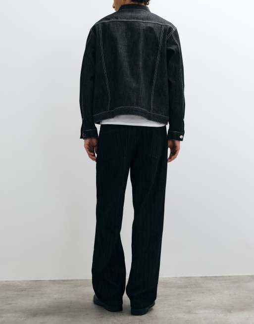 ASOS DESIGN baggy jeans in black with stripe detail, 3 of 5
