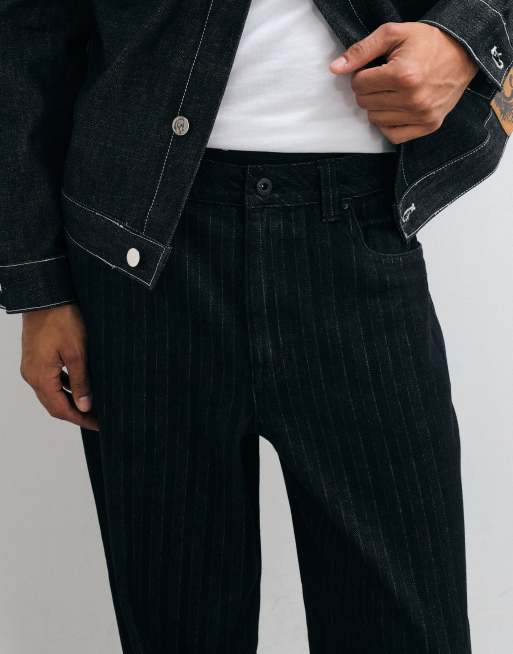 ASOS DESIGN baggy jeans in black with stripe detail, 4 of 5