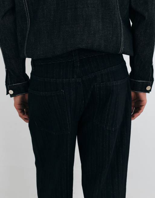 ASOS DESIGN baggy jeans in black with stripe detail, 5 of 5
