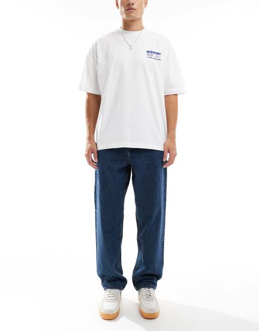 ASOS DESIGN - Baggy jeans in blauw met donkere wassing