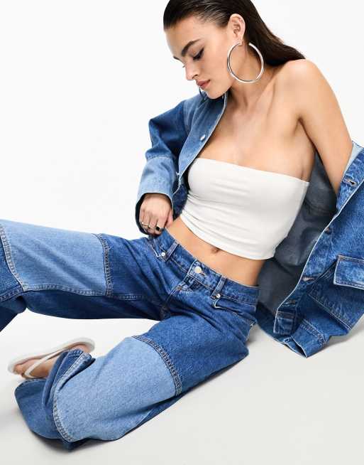 ASOS DESIGN baggy jeans in blue patchwork (part of a set), 2 of 5