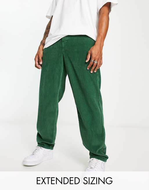 ASOS DESIGN relaxed tapered corduroy jeans in dark green