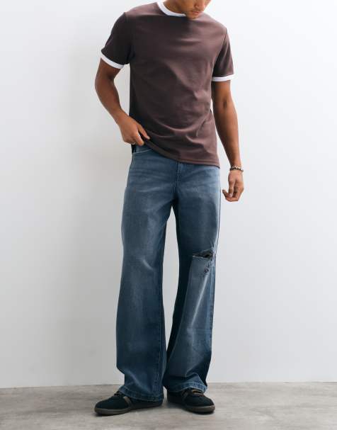 ASOS DESIGN baggy jeans in dark wash blue with rips - view 1