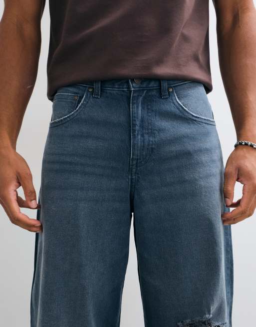 ASOS DESIGN baggy jeans in dark wash blue with rips, 4 of 5