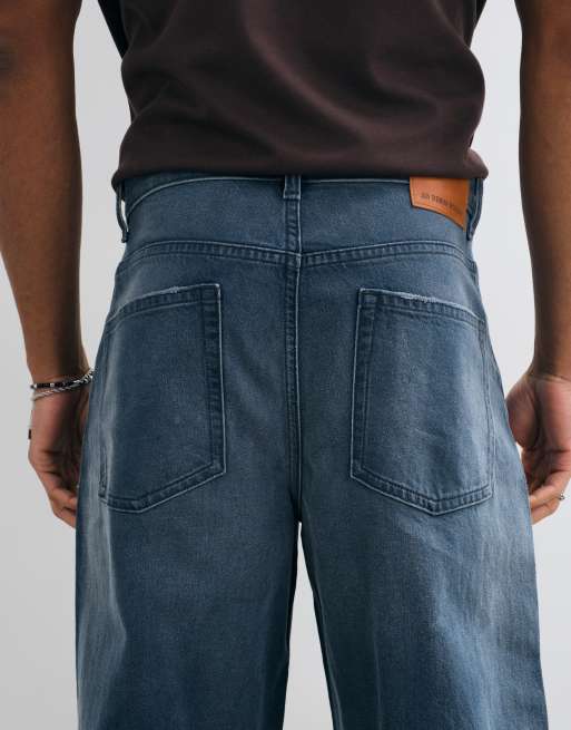 ASOS DESIGN baggy jeans in dark wash blue with rips, 5 of 5