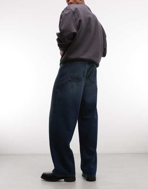 ASOS DESIGN baggy jeans in dark wash blue with vintage wash, 3 of 5