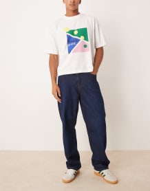 ASOS DESIGN cropped oversized T-shirt with sports graphic in off white
