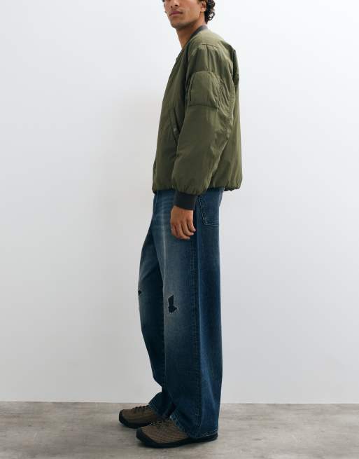 ASOS DESIGN baggy jeans in dark washed blue with rips, 2 of 5