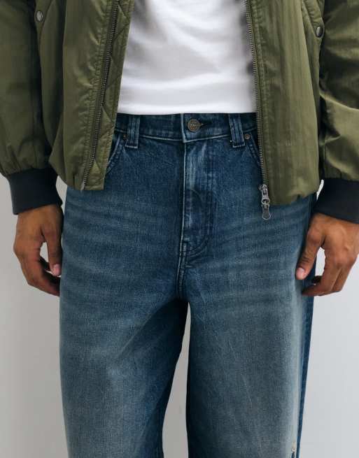 ASOS DESIGN baggy jeans in dark washed blue with rips, 4 of 5