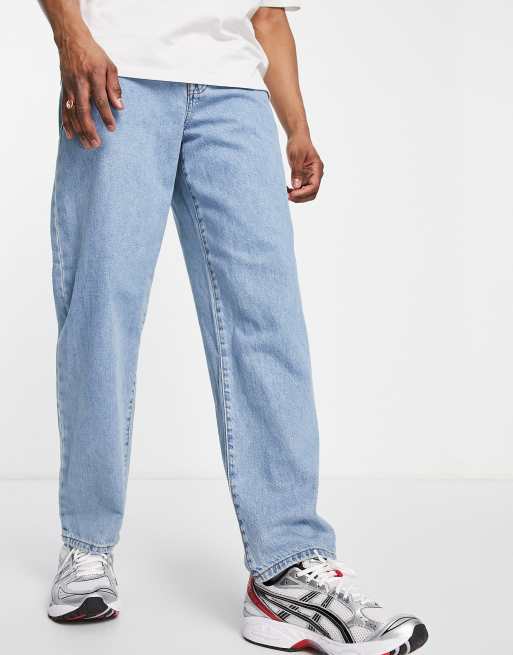 ASOS DESIGN baggy jeans in light wash blue with abrasions - ShopStyle