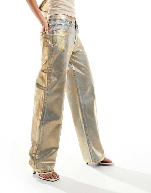 ASOS DESIGN - Baggy jeans in metallic goud, 5 van 5