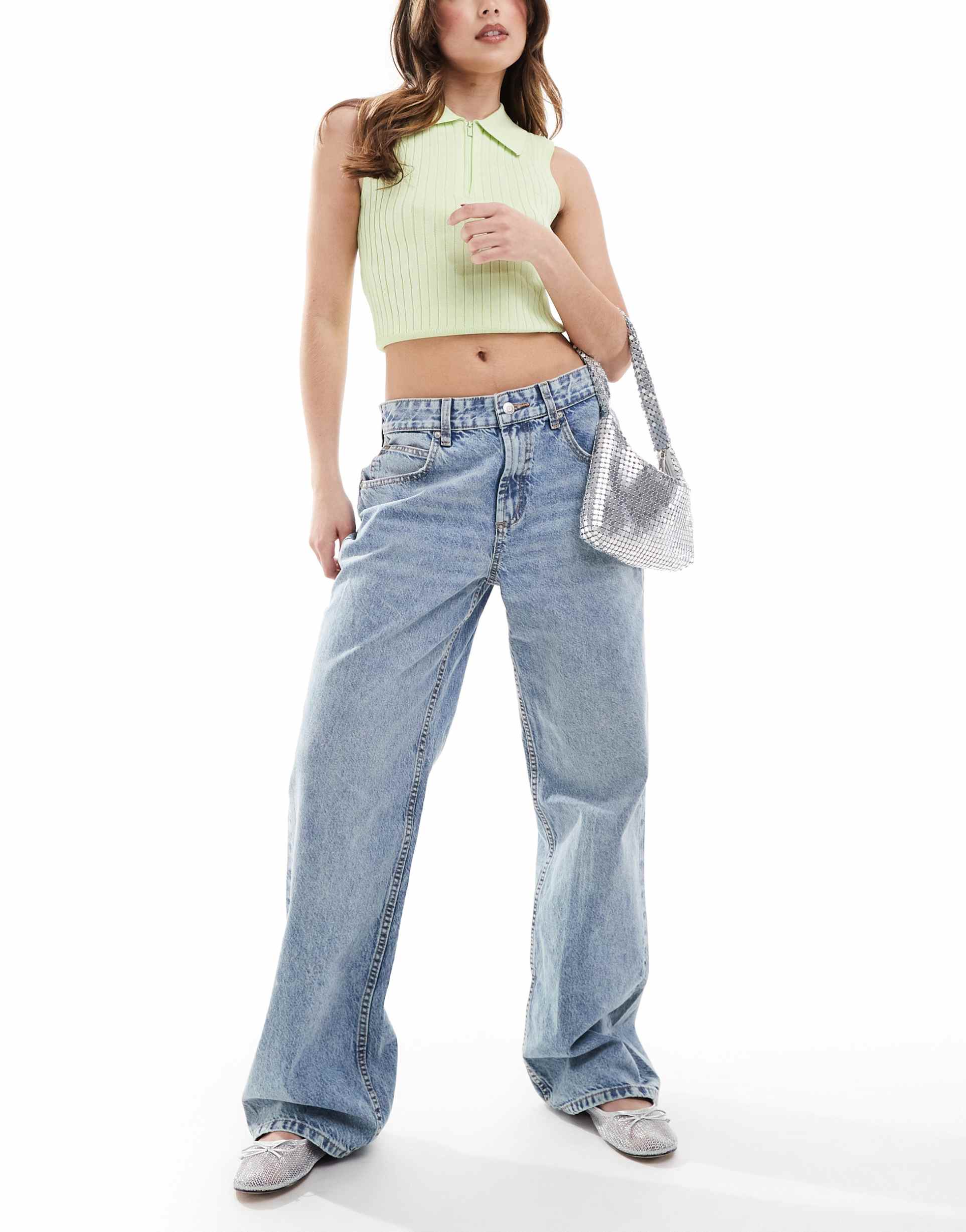 asos design baggy jeans in mid blue