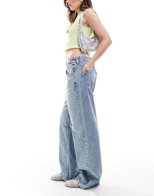 ASOS DESIGN baggy boyfriend jeans in mid blue