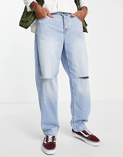ASOS DESIGN baggy jeans in mid wash blue with knee rips | ASOS