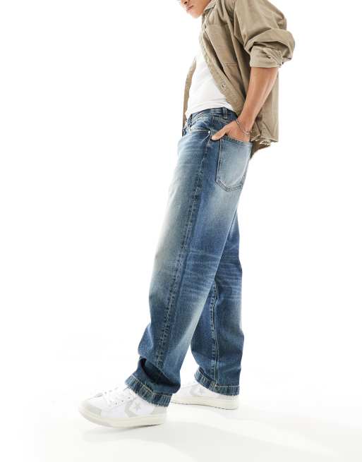 ASOS DESIGN baggy jeans in mid wash blue