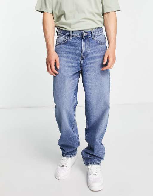 ASOS DESIGN baggy jeans in midwash blue