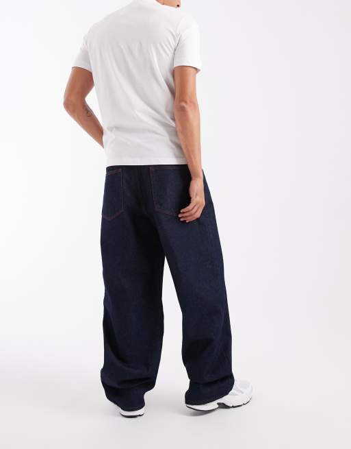 ASOS DESIGN – Baggy-Jeans in Raw Indigo mit roter Kontrastnaht, 3 von 5