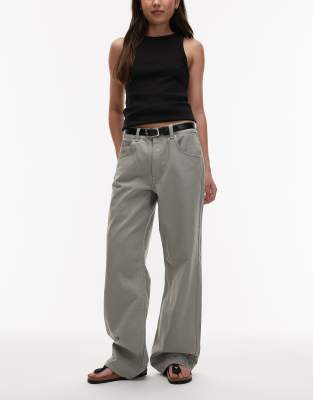 ASOS DESIGN - Baggy-Jeans in verwaschenem Salbeigrün mit niedrigem Bund