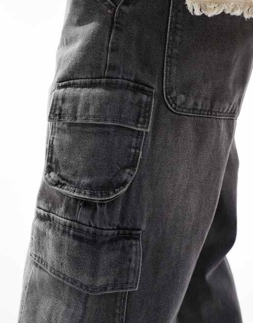 ASOS DESIGN – Baggy-Jeans in verwaschenem Schwarz mit Cargo-Detail, 2 von 5