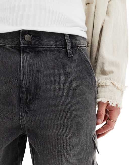 ASOS DESIGN – Baggy-Jeans in verwaschenem Schwarz mit Cargo-Detail, 5 von 5