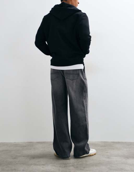 ASOS DESIGN baggy jeans in washed black with tie waist, 3 of 9