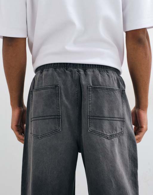 ASOS DESIGN baggy jeans in washed black with tie waist, 5 of 9