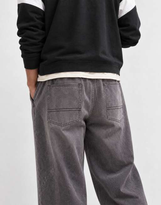 ASOS DESIGN baggy jeans in washed black with tie waist, 7 of 9