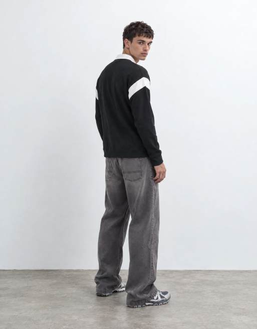 ASOS DESIGN baggy jeans in washed black with tie waist, 8 of 9