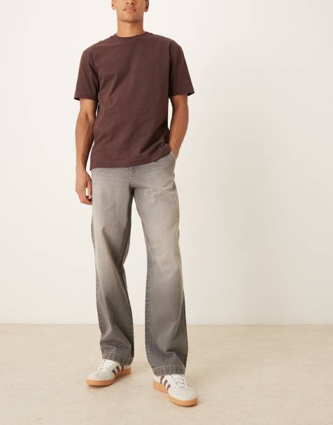 ASOS DESIGN baggy jeans in washed grey with brown tint