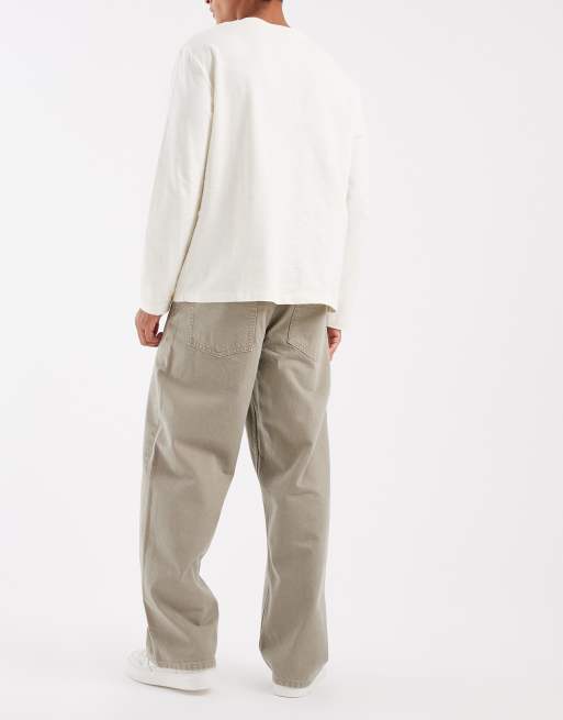 ASOS DESIGN baggy jeans in washed khaki, 3 of 5