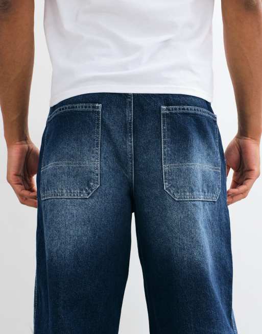 ASOS DESIGN baggy jeans med påsyede lommer i blå mellemvask, 5 af 5