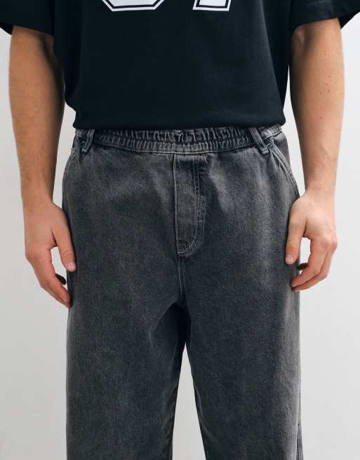ASOS DESIGN baggy jeans med resår i midjan i tvättad grå, 4 av 5