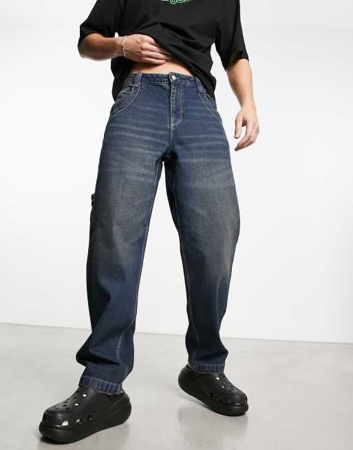 ASOS DESIGN - Baggy jeans med tømrerdetaljer i Y2K-vask