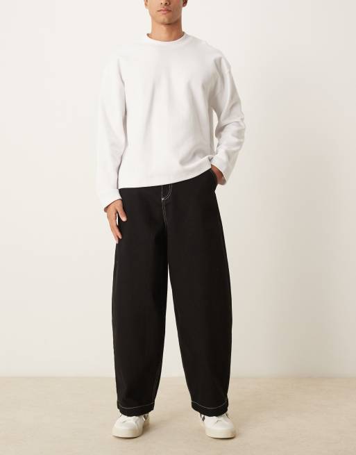 ASOS DESIGN - Baggy jeans met ballonpijpen en contrasterende stiksels in zwart