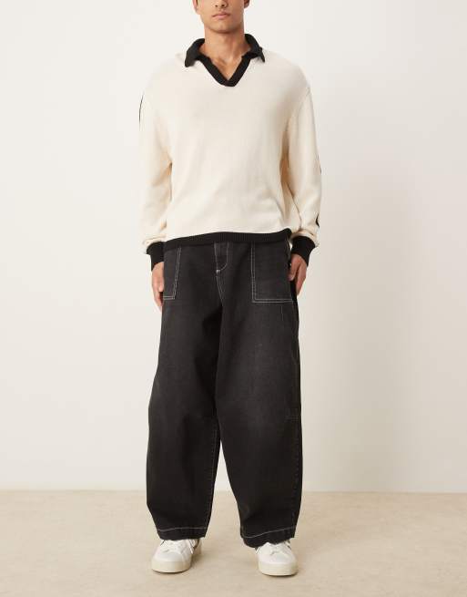 ASOS DESIGN - Baggy jeans met ballonpijpen in zwart met wassing