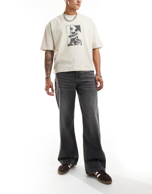 ASOS DESIGN - Baggy jeans met brede zoom in grijs met wassing, 3 van 5