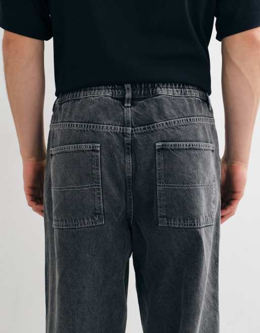 ASOS DESIGN baggy jeans met elastische tailleband in gewassen grijs, 5 van 5