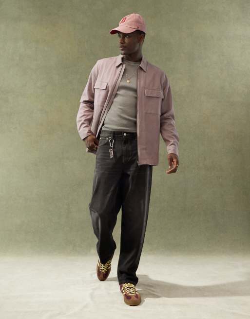 ASOS DESIGN - Baggy jeans met roze tint in zwart met wassing