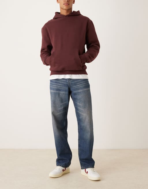 ASOS DESIGN - Baggy jeans met slijtageplekken in blauw met donkere wassing