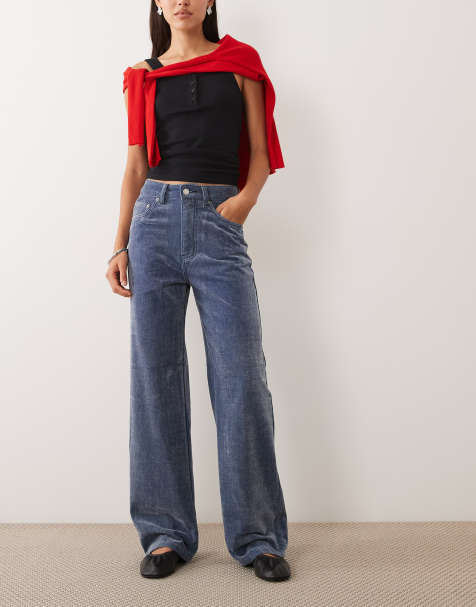 ASOS DESIGN baggy jeans met wijde pijpen en flocking - view 1