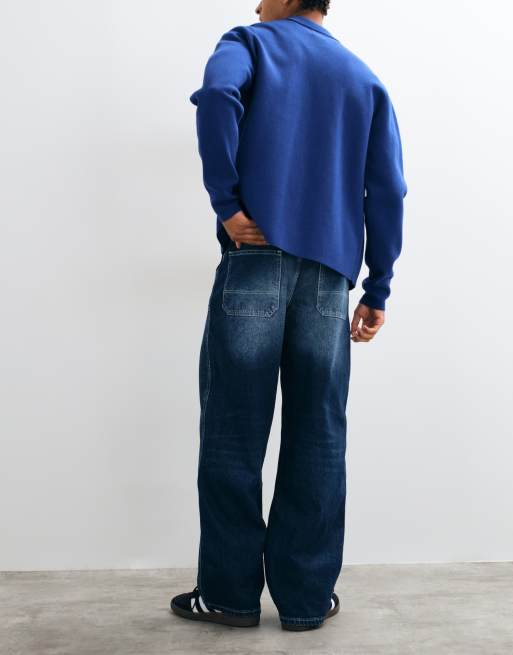 ASOS DESIGN Baggy-Jeans mit aufgesetzten Taschen in mittlerer blauer Waschung, 3 von 5
