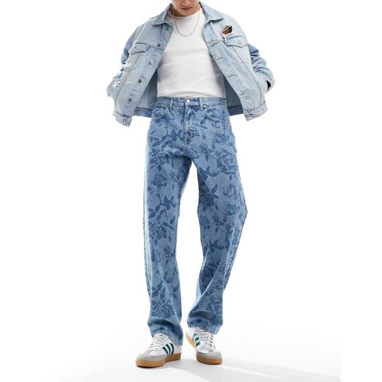 ASOS DESIGN baggy jeans with all over floral print in mid wash | ASOS