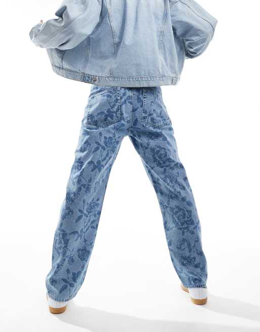ASOS DESIGN baggy jeans with all over floral print in mid wash , 2 of 5