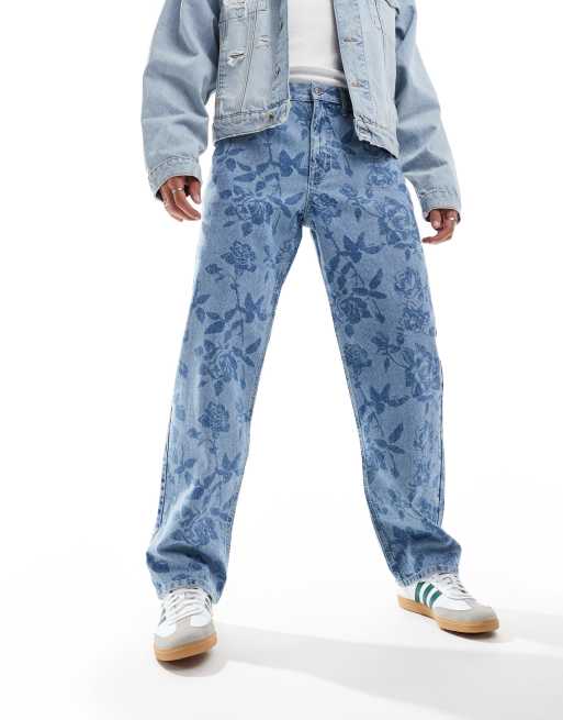 ASOS DESIGN baggy jeans with all over floral print in mid wash , 4 of 5