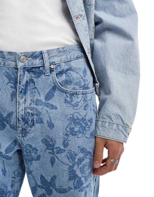 ASOS DESIGN baggy jeans with all over floral print in mid wash , 5 of 5