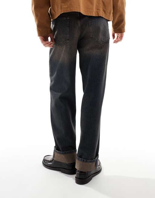 ASOS DESIGN baggy jeans with brown tint in dark wash blue